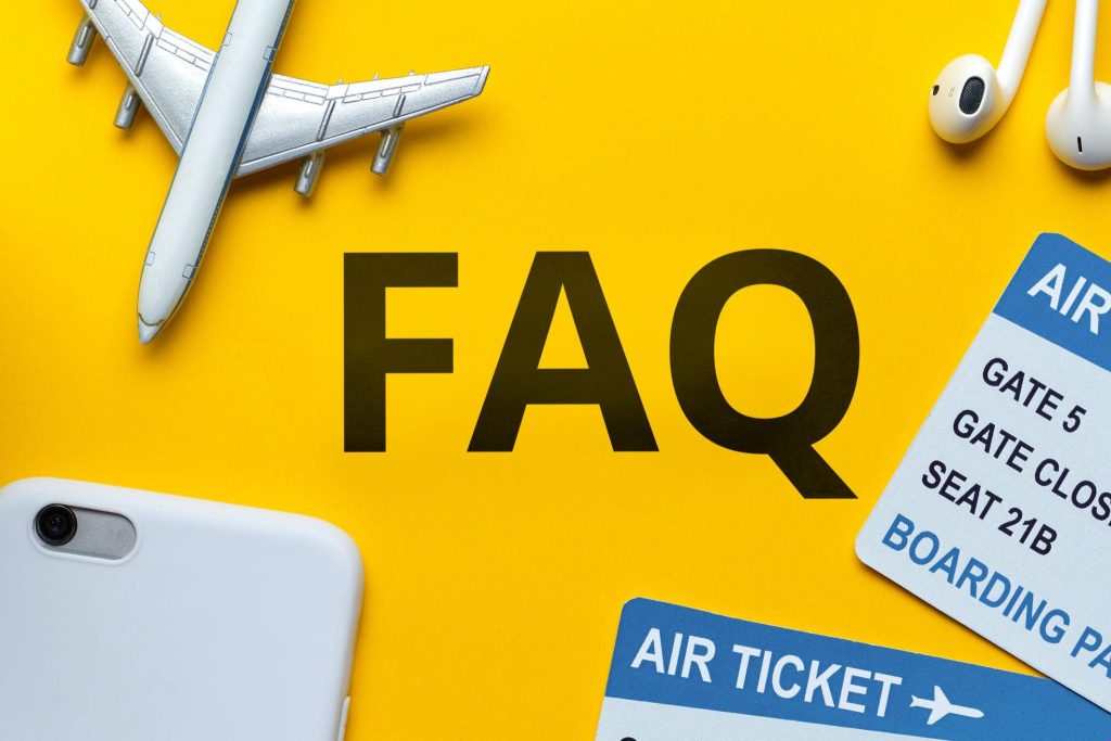 Travel FAQ concept with airport background