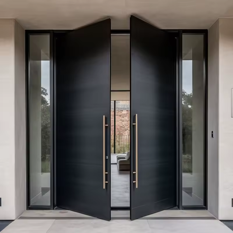 Various exterior double door styles including modern, farmhouse, traditional, and craftsman designs