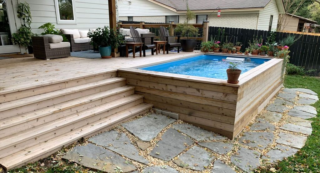 cheap above ground pool deck landscaping idea