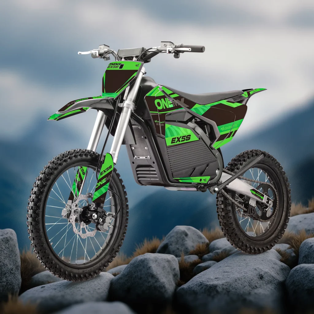 electric dirt bike parked on trail