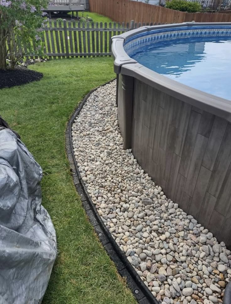 gravel border landscaping around above ground pool