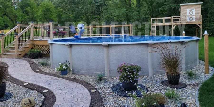 rock garden landscaping around above ground pool