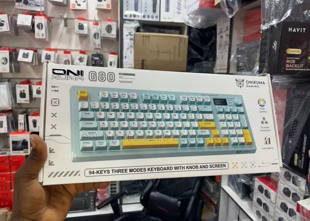 shopping for computer keyboard in electronics store