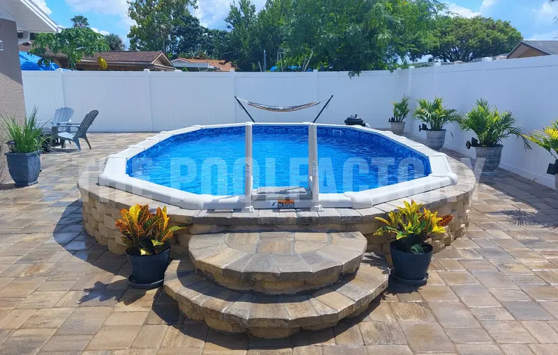 semi inground above ground pool landscaping