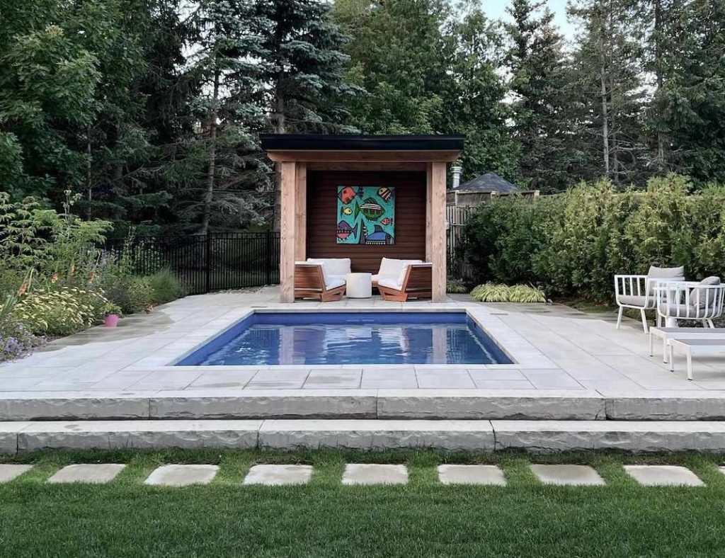stone walkway landscaping path to above ground pool