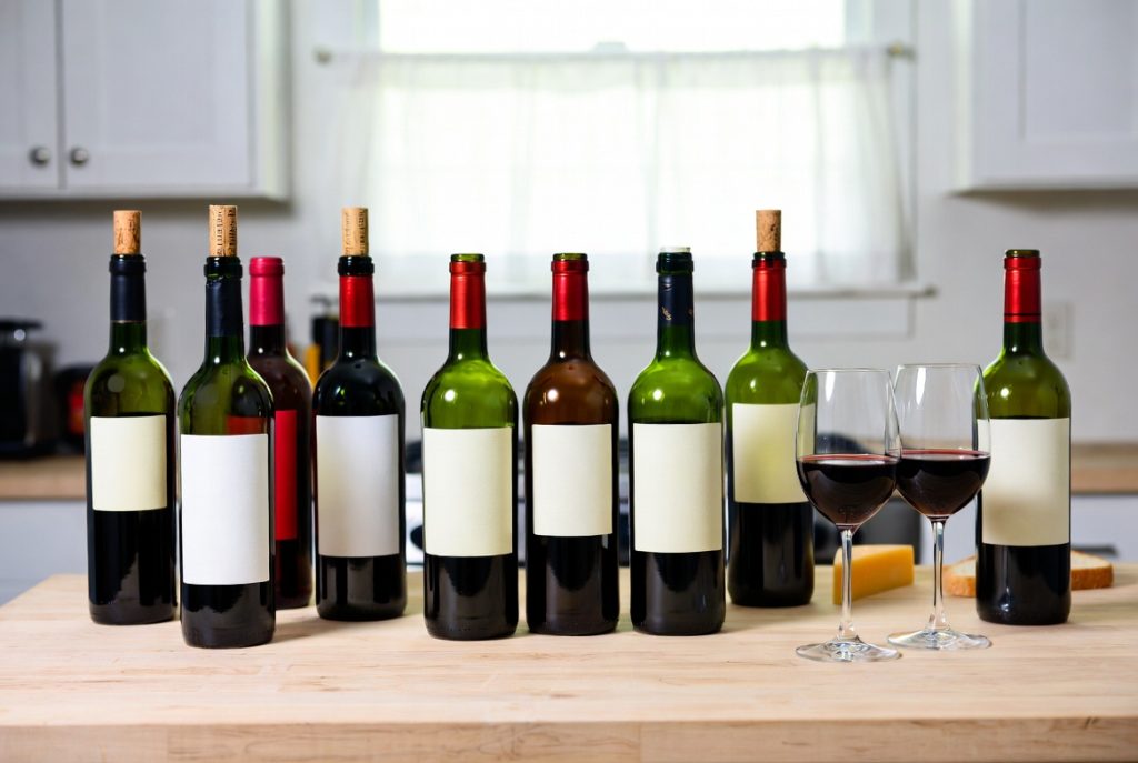 Selection of best cheap red wines under twenty dollars displayed on a kitchen counter ready for 2026 tasting.