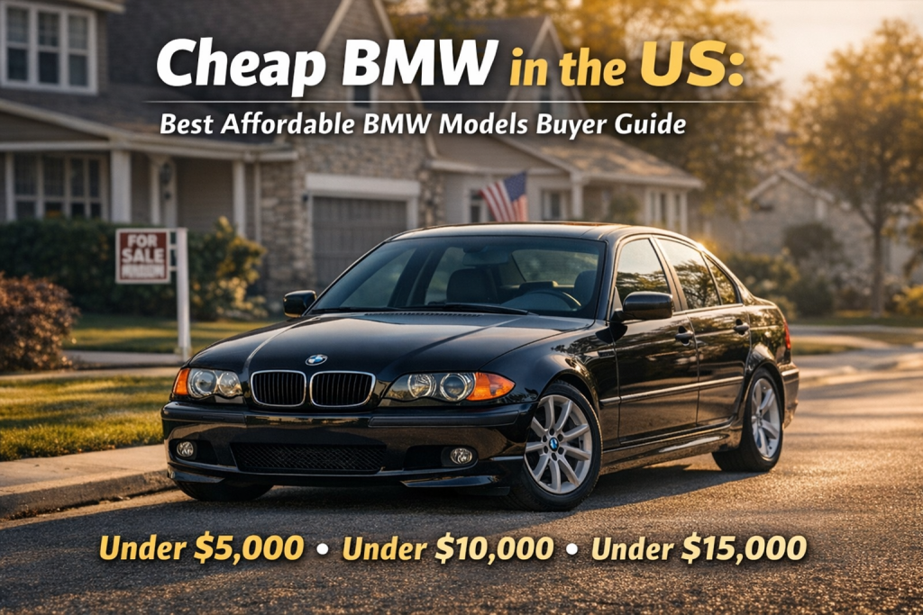 Cheap BMW E46 3 Series parked on American street showing exterior design